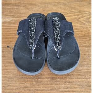 Bare Traps Black Patern Flip Flops Thong Sandals Beaded Embellishment Size 8M